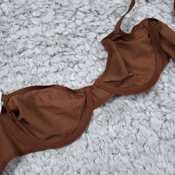 Aerie Smoothez Mesh Unlined Balconette Bra Brown Nude Size 34B Underwire - Picture 4 of 6